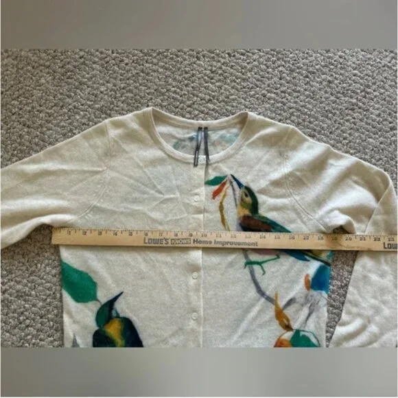 Anthropologie The Juliet Cashmere Cardigan Sweater Birds Graphics size S - Picture 10 of 11